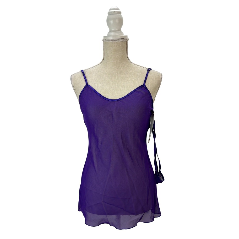 Shirley of Hollywood Purple Sheer Chemise & Thong Panty Size Small - Picture 1 of 10